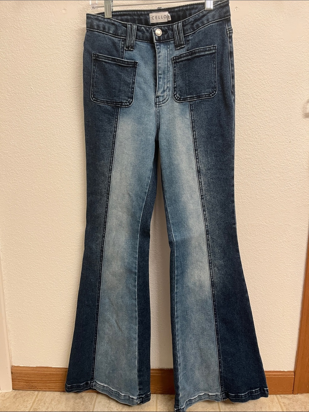Cello Two-Tone Dark & Light Blue Flare Jeans